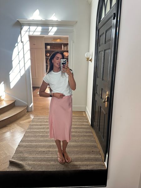 Paired my new favorite white tee with this silk skirt (just $14 for a two pack!!!) and comfy sandals. All from Walmart!! 👏🏻 @walmartfashion #walmartfashion #walmartpartner

#LTKSeasonal #LTKFindsUnder50 #LTKStyleTip