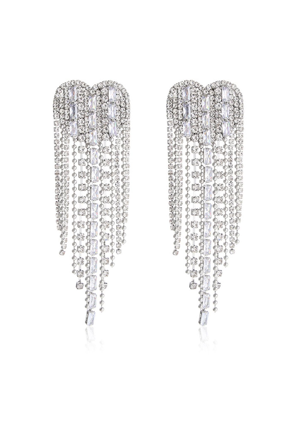 Heart Diamond Tassel Dangle Earrings | Chicwish