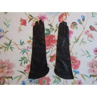 Vintage New Unused Nos Black French Kid Leather 14"" Elbow Gloves With Curved Cuffs & Rhinestone BallsSize 6 1/2Auction #8481021 | Etsy (US)