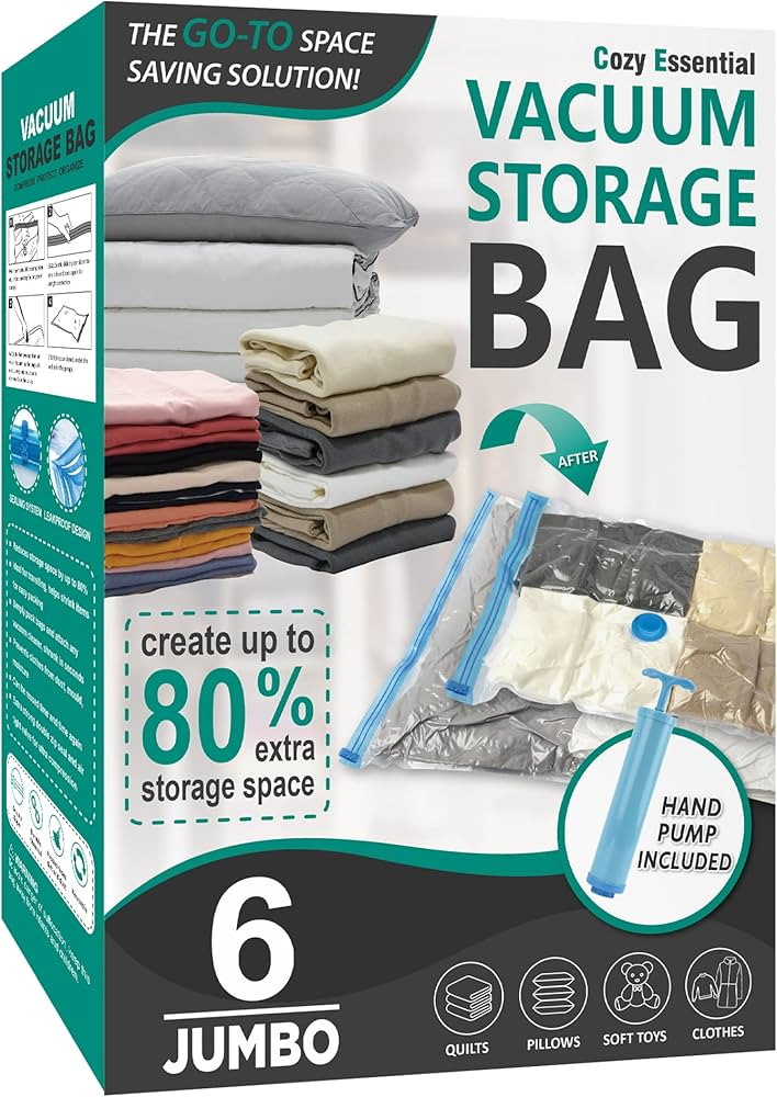 6 Jumbo Vacuum Storage Bags, Space Saver Bags Compression Storage Bags for Comforters and Blanket... | Amazon (US)