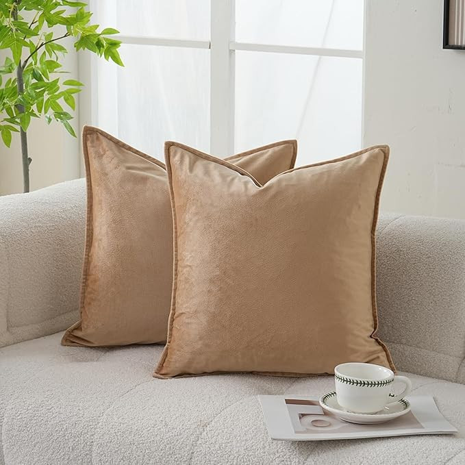 JIAHANNHA Velvet Khaki Throw Pillow Covers Pack of 2 Spring Decorative Soft for Couch Sofa Bed Li... | Amazon (US)