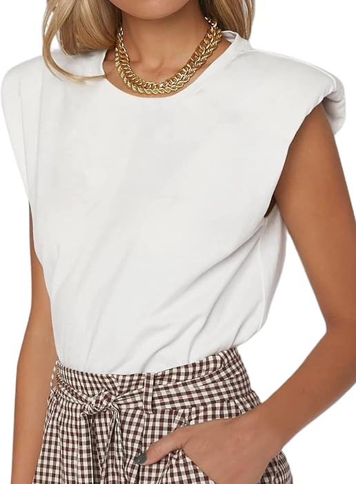 SOFIA'S CHOICE Women Shoulder Pad Tops Sleeveless Tank Top | Amazon (US)
