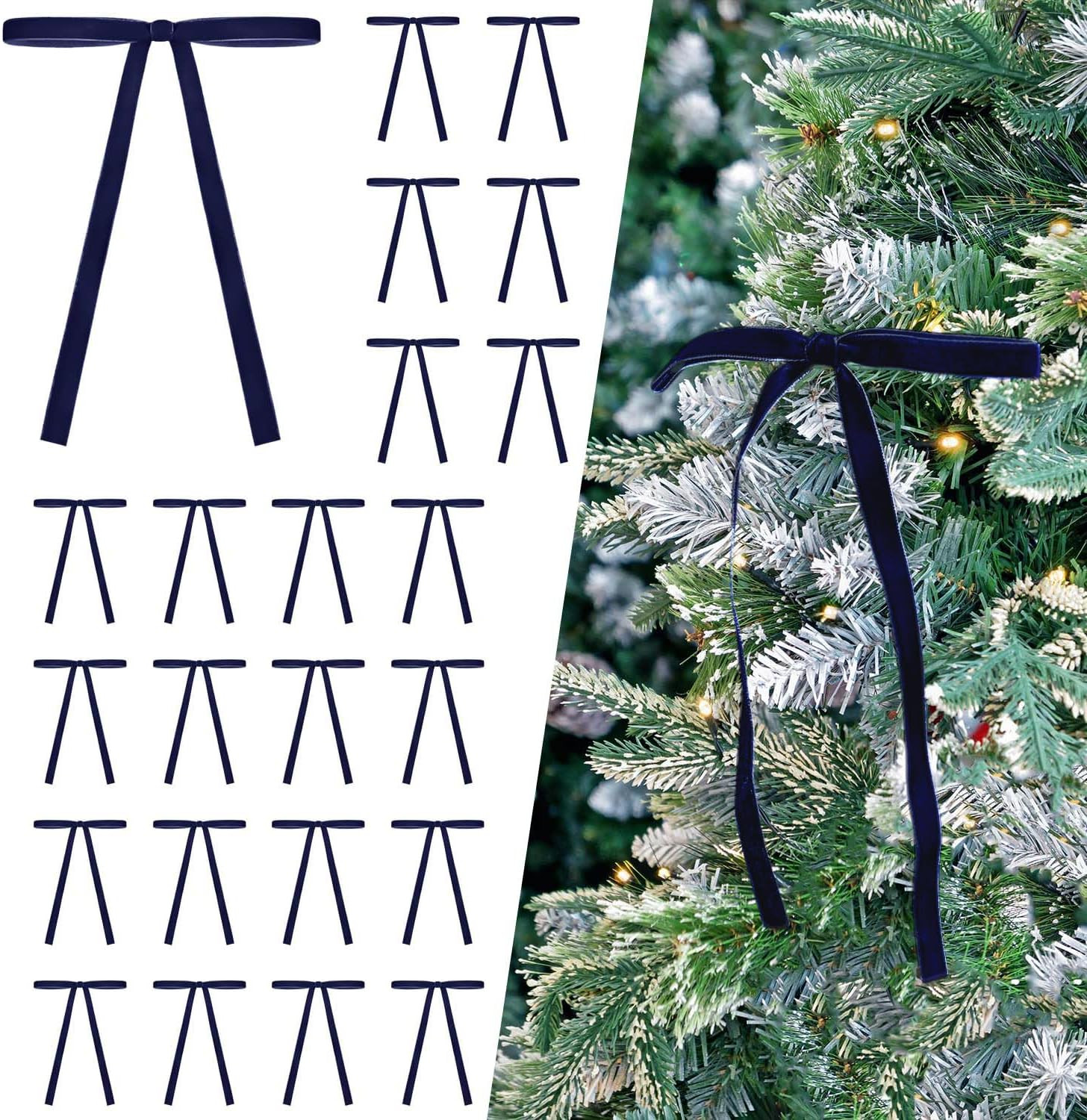 24 Pcs Dark Blue Velvet Bows Ornaments for Christmas Tree, Vintage Elegant Velvet Christmas Bows ... | Amazon (US)