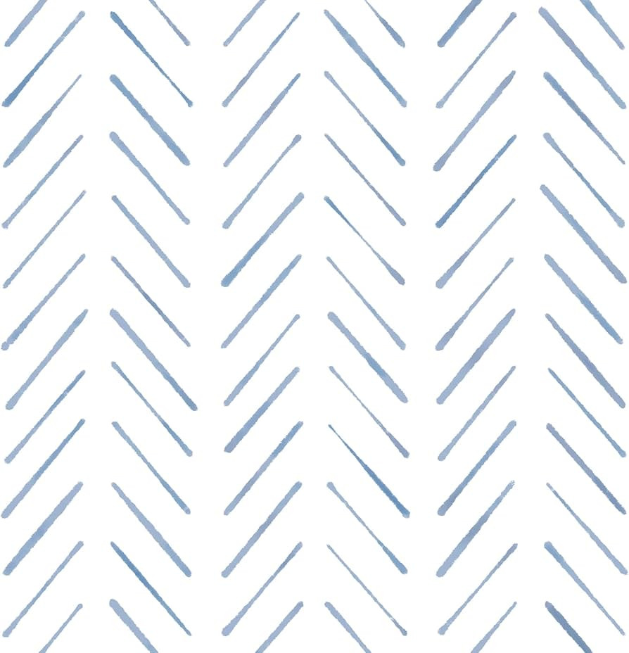 Peel and Stick Wallpaper Herringbone Striped Wallpaper 17.3"x78.8" White and Blue Wall Paper Boho... | Amazon (US)