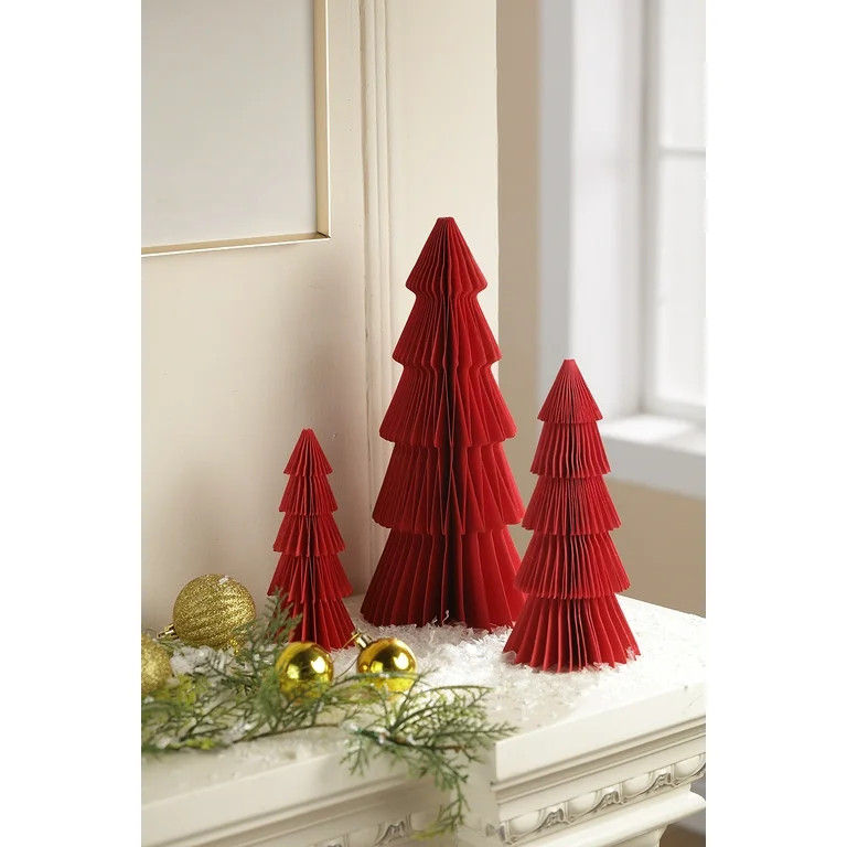 Paper Christmas Tree Tabletop Decorations, Red, 3 Count, by Holiday Time | Walmart (US)
