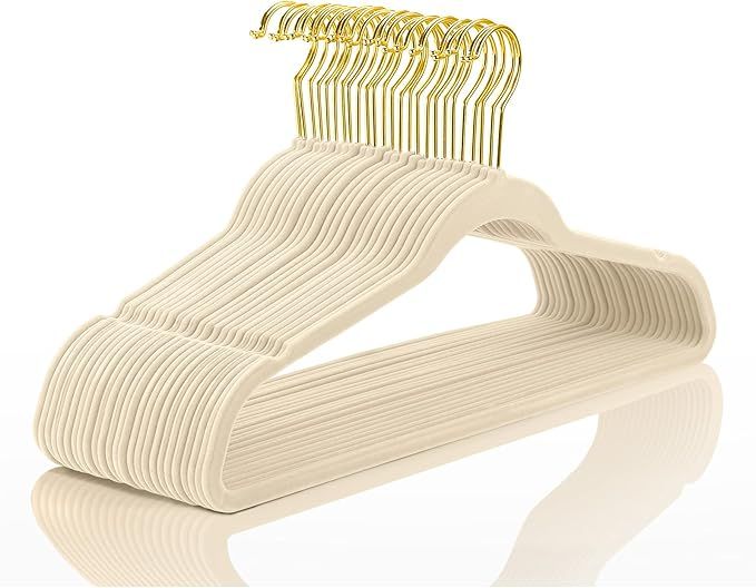 MIZGI Premium Velvet Hangers Pack 50 Pcs Heavyduty - Non Slip Slimline - Velvet Suit Hangers Ivor... | Amazon (US)