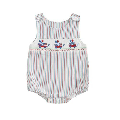 Ayalinggo 4th of July Baby Boy Outfit American Flag Overalls Somcked Bubble Romper Bodysuit Newborn Memorial Day Outfits (Multicolor, 0-3 Months) | Amazon (US)