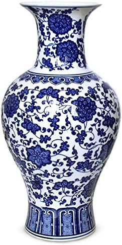 Dahlia Blue and White Vase, Handmade Chinese Porcelain Flower Vase, Lotus Motif, Fish Tail Shape ... | Amazon (US)
