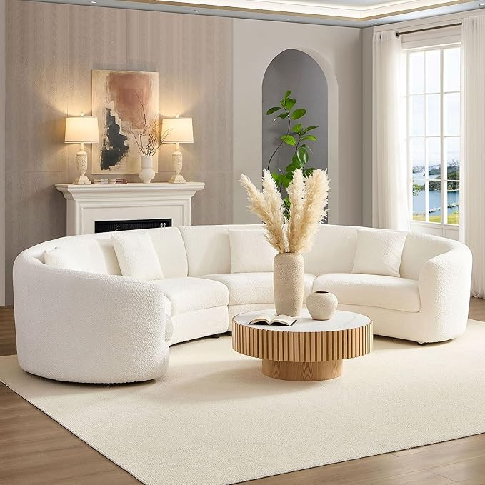 WILLIAMSPACE 141" Curved Sofa Couch, Modern Luxury Large Upholstered Cloud Boucle Sofa with 4 Pil... | Amazon (US)