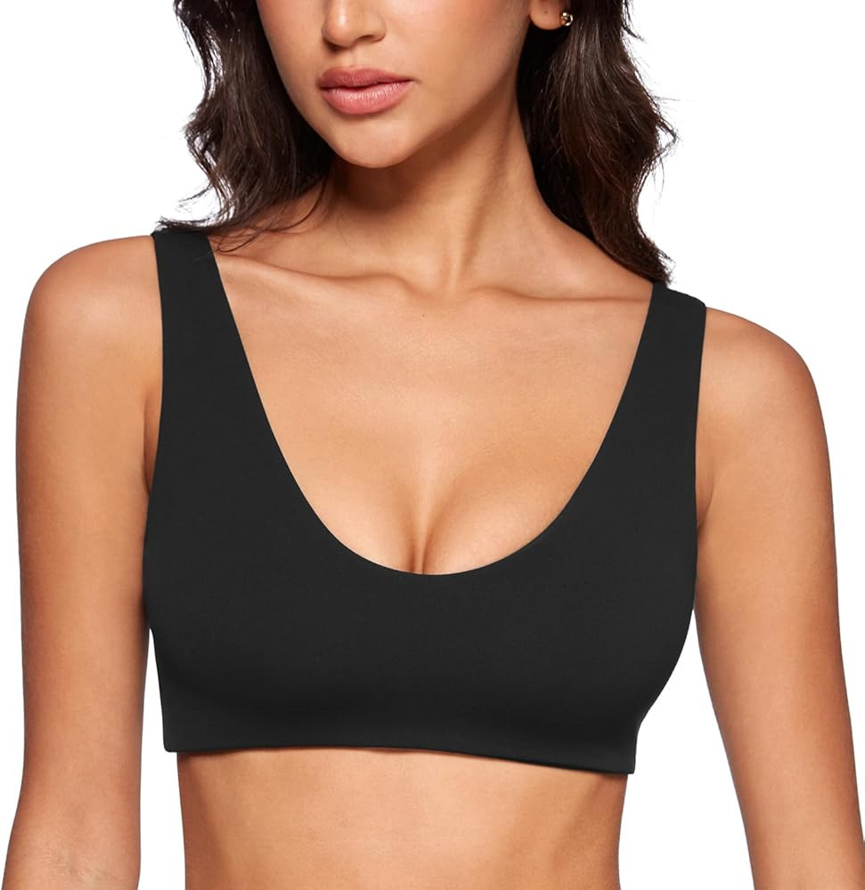 Womens U-Neck Sports Bra Padded U Back Medium Impact Fitness Yoga Bar Workout Crop Top with Built... | Amazon (US)