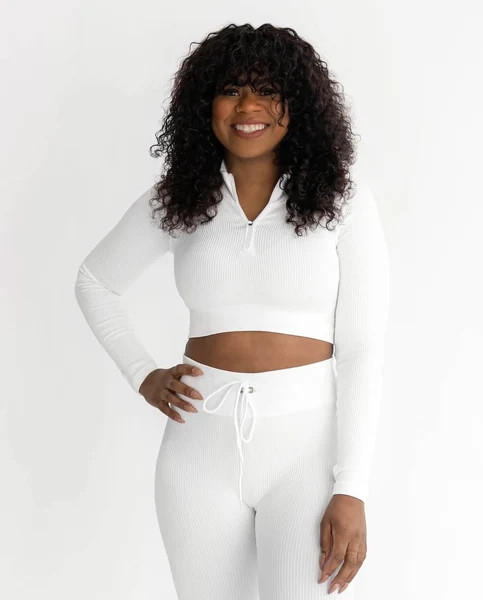 Astoria Seamless Ribbed Series Zip Crop - White | astoria activewear