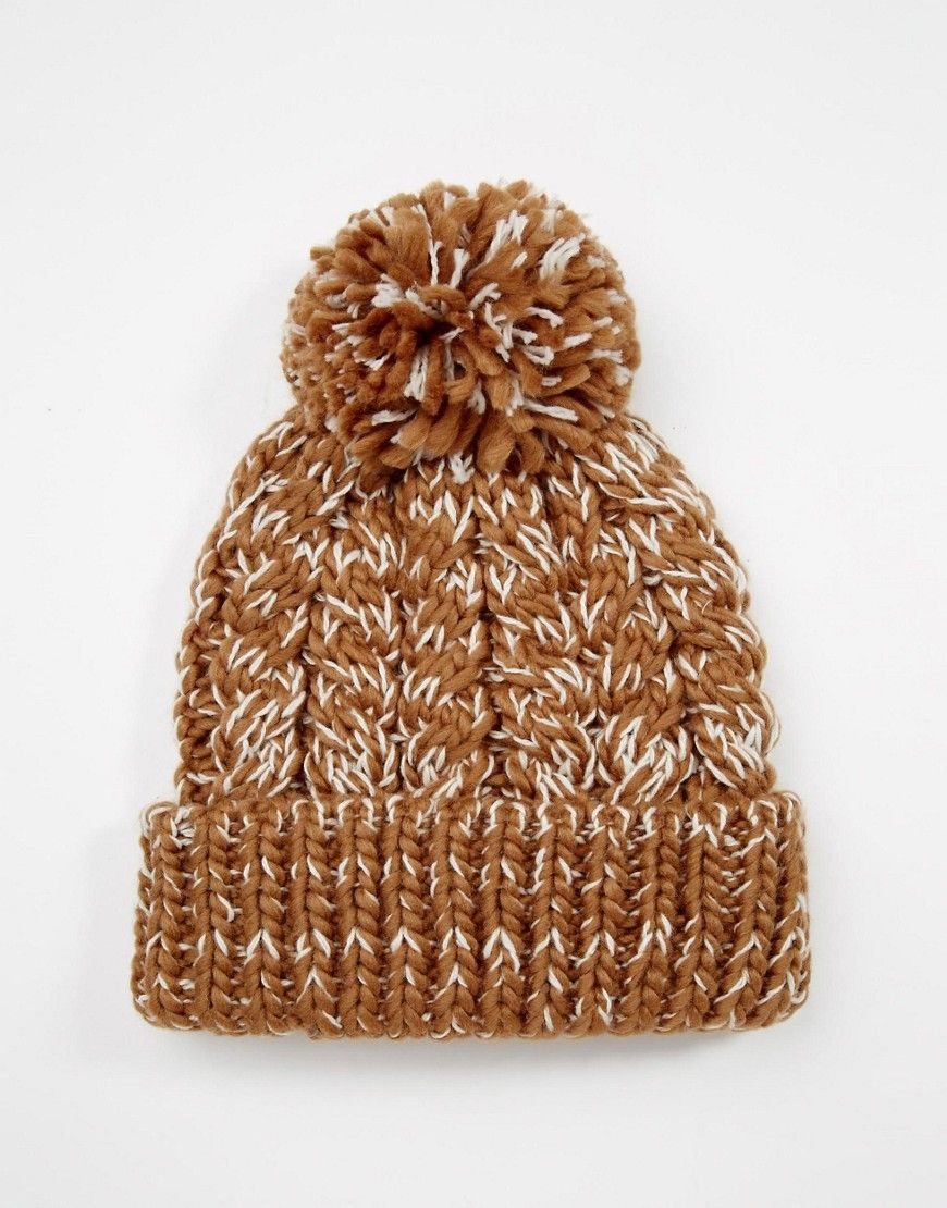 ASOS Cable Bobble Beanie in Camel | ASOS UK