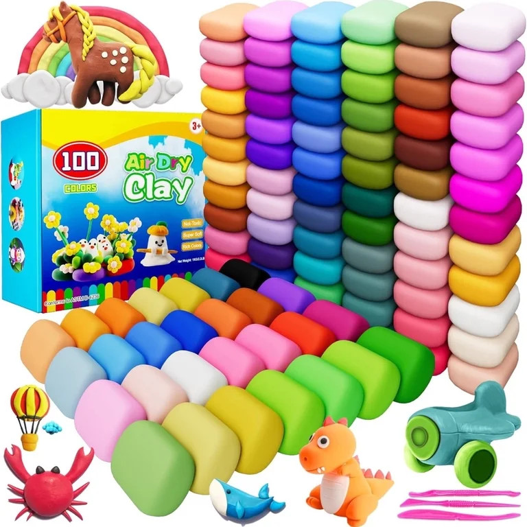 CiaraQ Air Dry Clay, 100 Colors Modelling Clay for Kids, Non-Sticky, Toys Gifts for Age 3+ Years ... | Walmart (US)