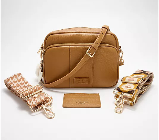"As Is" Pom Pom London Original Plus Leather Crossbody Bag w/ Accessories - QVC.com | QVC