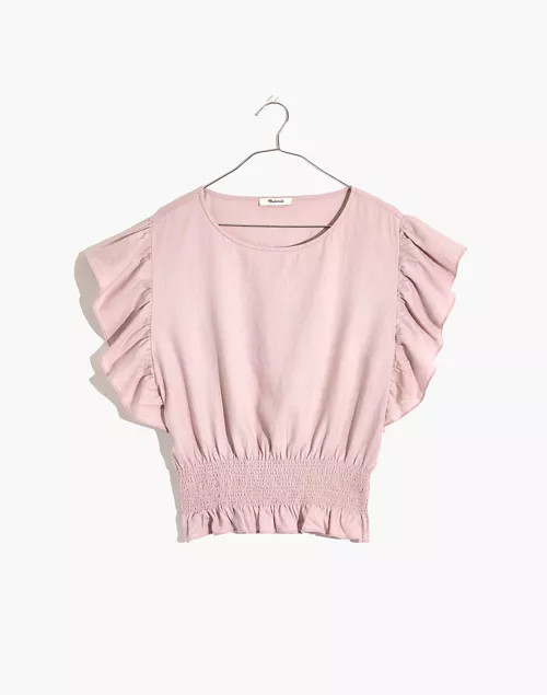 Linen-Blend Flutter-Sleeve Smocked Top | Madewell