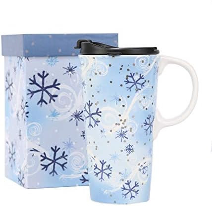 Topadorn Coffee Ceramic Mug Porcelain Latte Tea Cup With Lid in Gift Box 17oz., Winter Snow | Amazon (US)
