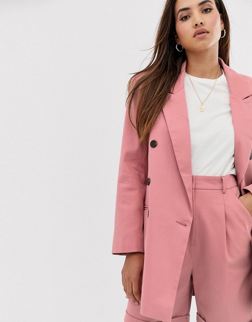 ASOS DESIGN oversized double breasted dad suit blazer-Pink | ASOS (Global)