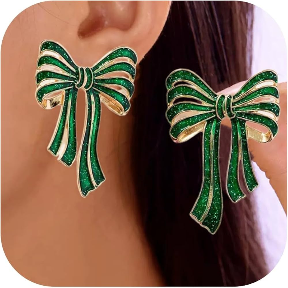 Christmas Bow Earrings for Women Red/Green Bowknot Stud Earring Cute Xmas Dangle Earrings Christm... | Amazon (US)