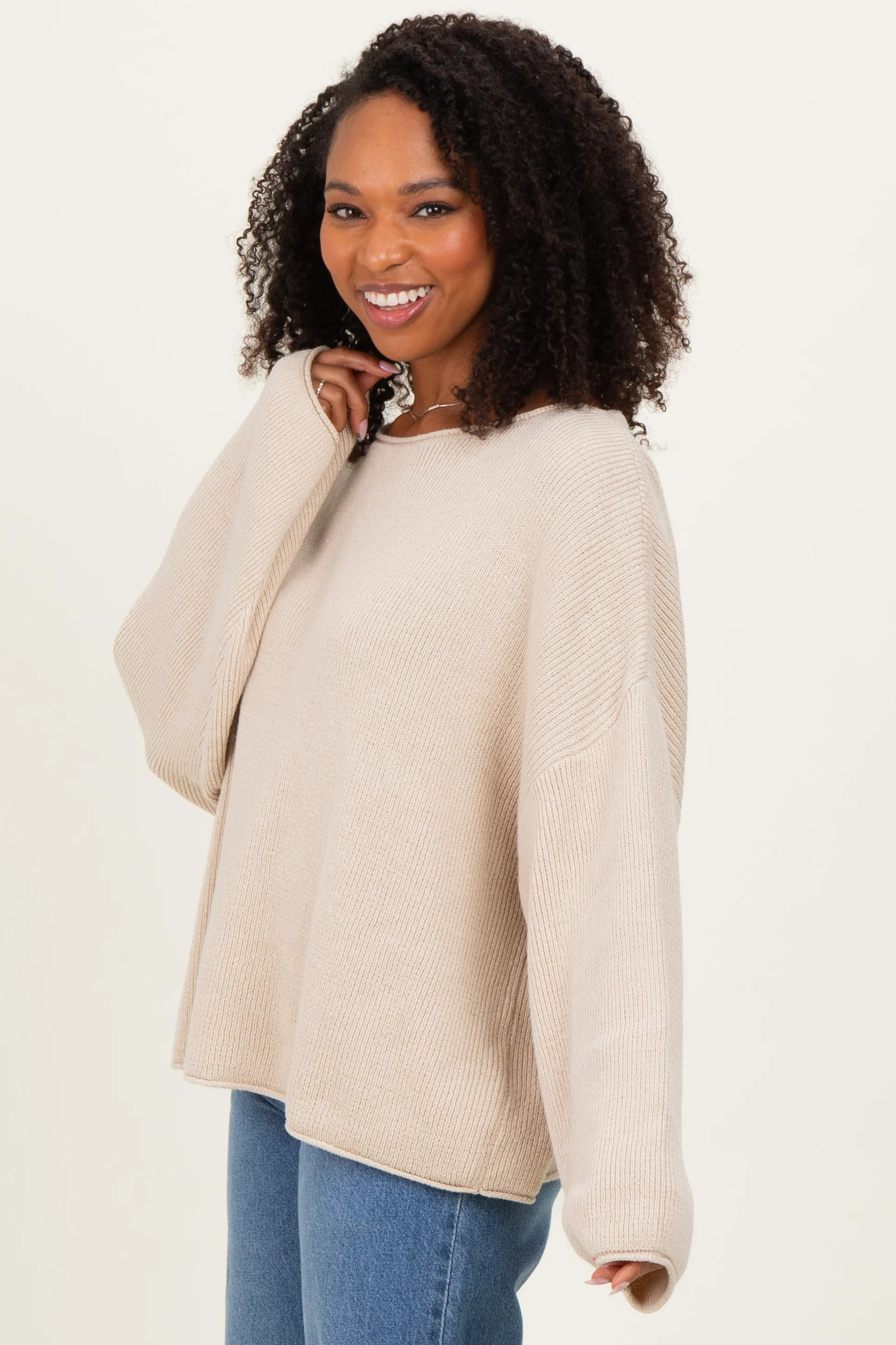 Oatmeal Oversized Boatneck Sweater | PinkBlush Maternity