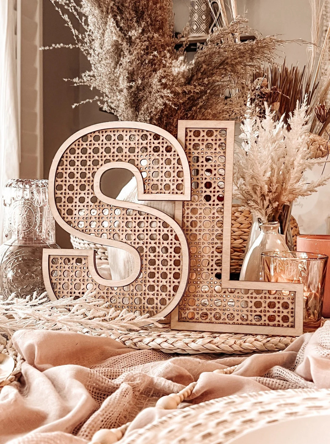 Faux Rattan Letters | Boho Wedding Decor | Wood Initials | Boho Centerpiece for Wedding | Boho Wa... | Etsy (US)
