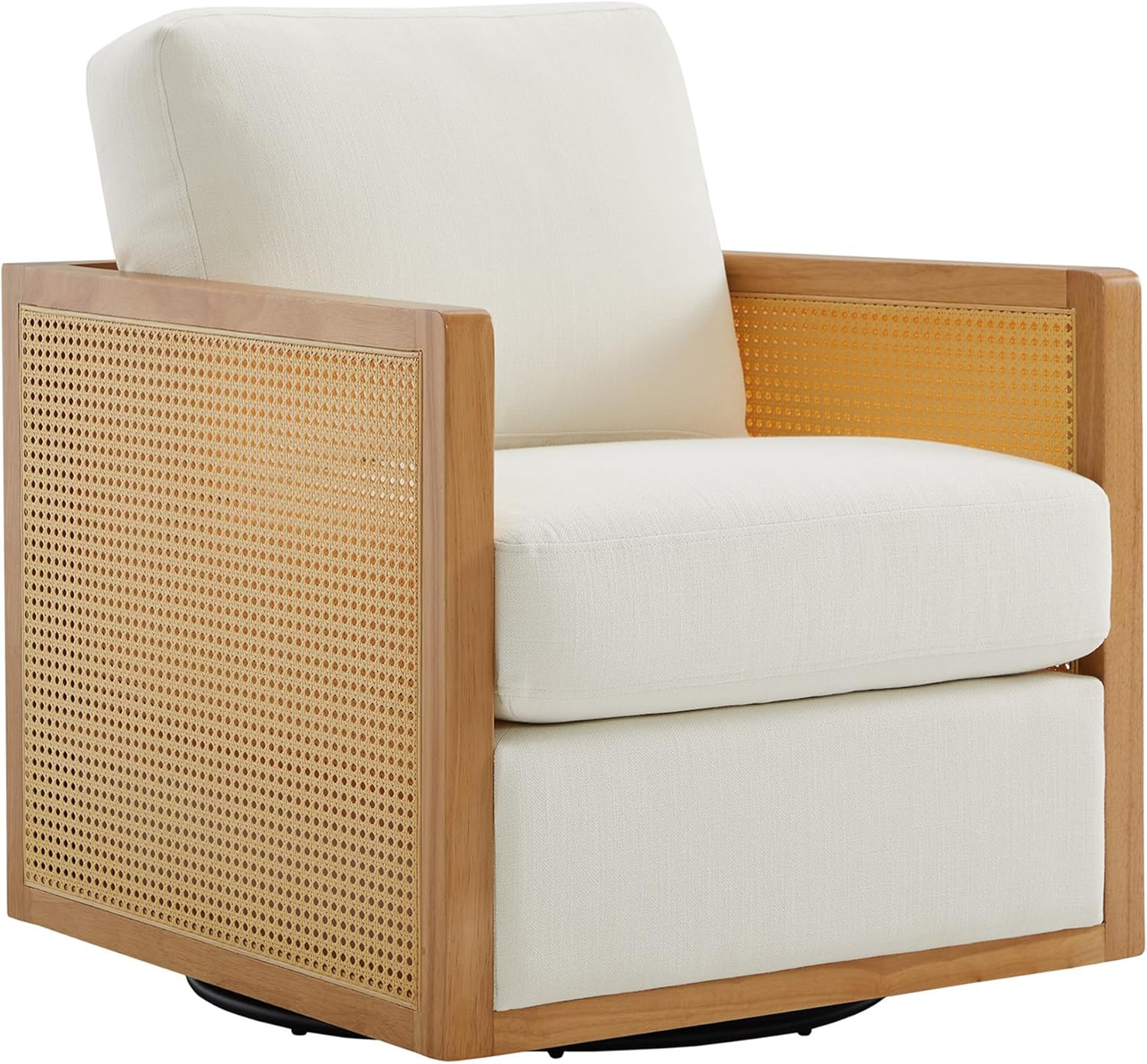 CHITA Swivel Accent Chair, Rattan Arm Chair for Living Room and Bedroom, Cream Fabric with Natura... | Amazon (US)