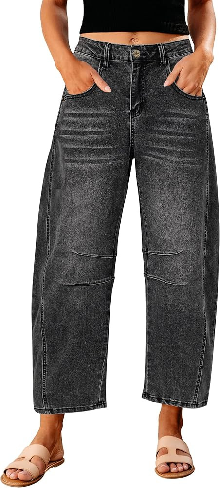 GRAPENT Barrel Jeans for Women Trendy High Waisted Wide Leg Baggy Cropped Relax Fit Stretch Denim... | Amazon (US)