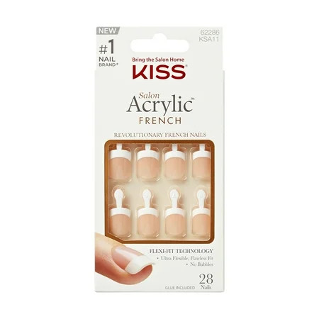 Kiss Salon Acrylic French Press On Nails, 'Power Play', White Tips, Short Square, 28 Ct. | Walmart (US)