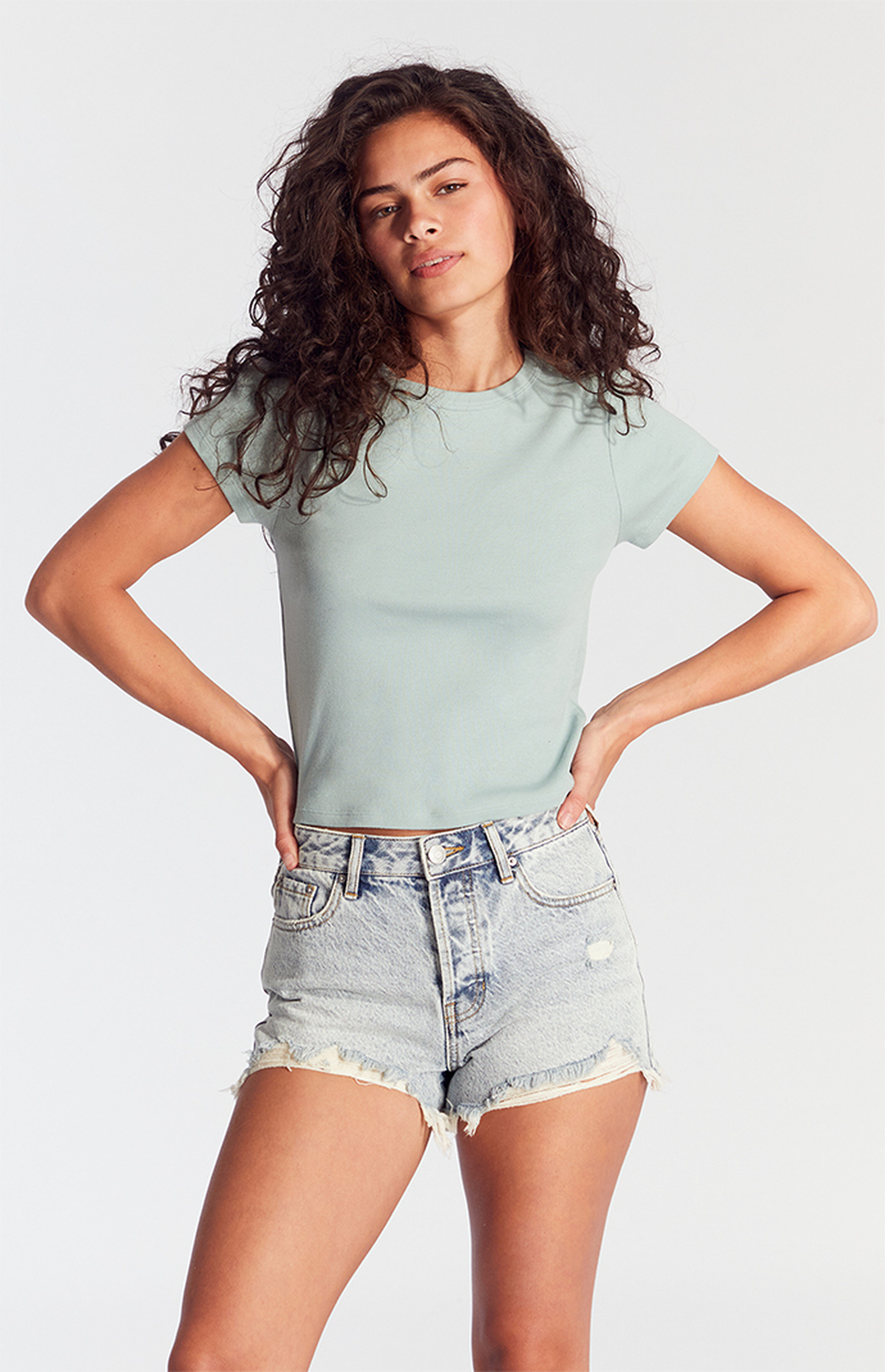 PacSun Acid Wash Ripped Button Fly High Waisted Denim Festival Shorts | PacSun