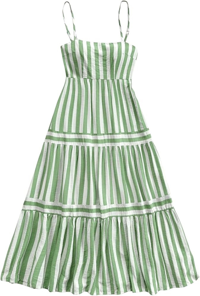 SHENHE Women's Summer Striped Smocked Spaghetti Strap Ruffle Tiered Flowy Maxi Dress Sundress | Amazon (US)