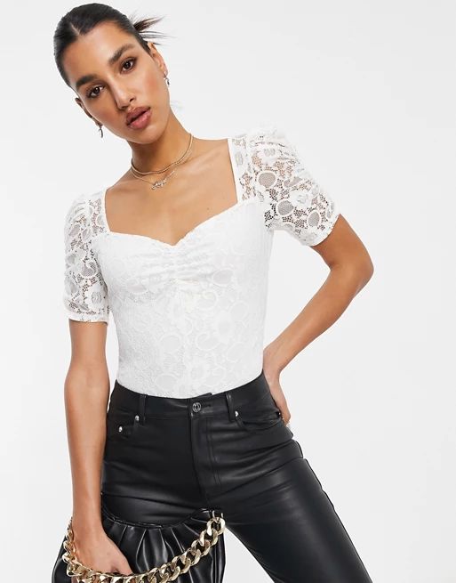 Lipsy lace sleeve bodysuit in white | ASOS (Global)
