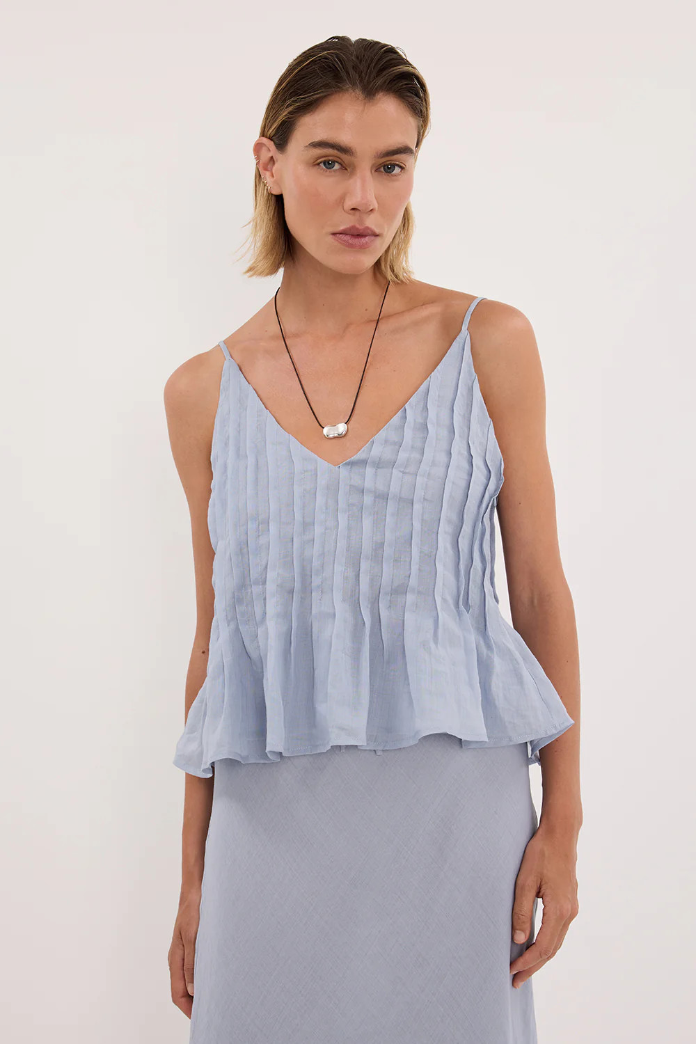 TAHLIA DUSTY BLUE RAMIE TOP | DISSH