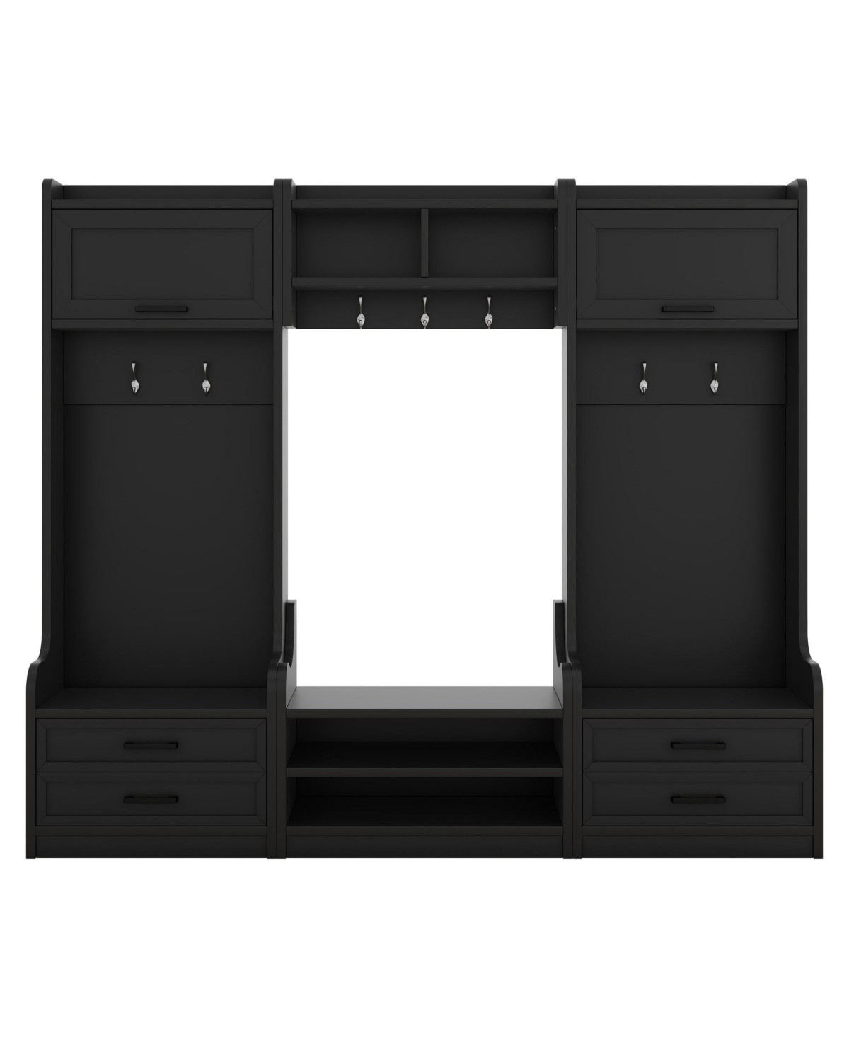 4-in-1 Detachable Hall Tree with Storage and 7 Hooks, Multiple Functions Hallway Coat Rack with Storage Drawers and Cabinet, Shoe Bench - Black | Macy's