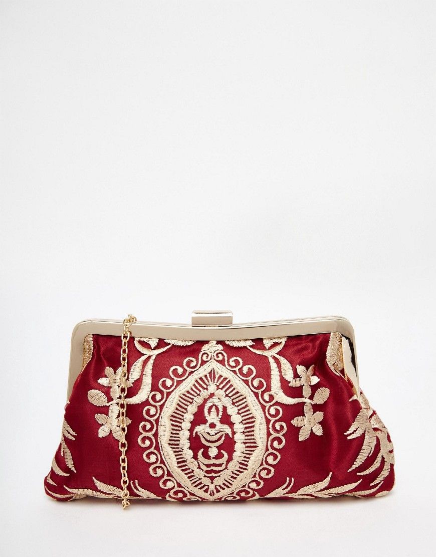 Chi Chi Brocade Clip Top Clutch Bag in Red & Gold - Multi | Asos EE