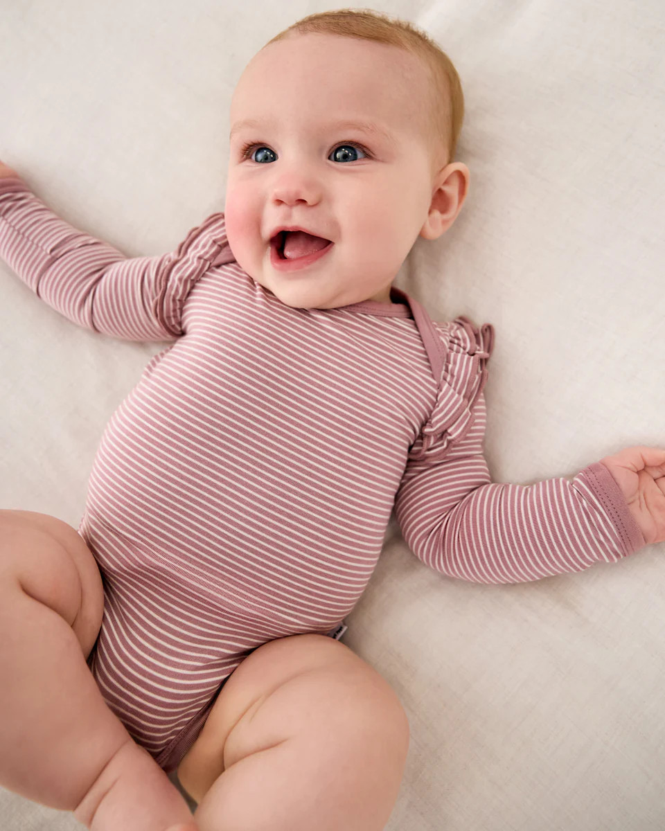 Rosewood Stripe Flutter Bodysuit | Little Sleepies