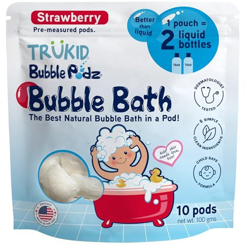 TruKid Bubble Podz Bubble Bath for Kids, Toddlers, & Babies, Tear Free Gentle & Refreshing Bath Bomb for Sensitive Skin with Natural Moisturizers, Non-Toxic, pH Balanced, Strawberry Scent (10 Podz) | Amazon (US)