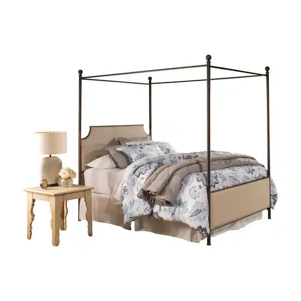 Copper Grove Kaoma Queen Metal and Upholstered Canopy Bed - Linen - King | Bed Bath & Beyond