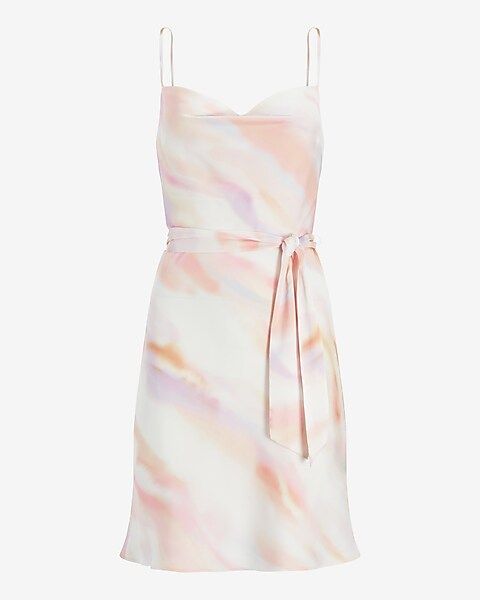 Conscious Edit Tie Dye Satin Cowl Neck Belted Slip Dress | Express