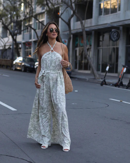 Caribbean Coast Dreams Printed Pocketed Halter Jumpsuit | VICI