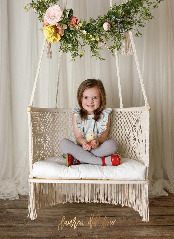Macrame Hanging Chairs in Cream - Etsy | Etsy (US)