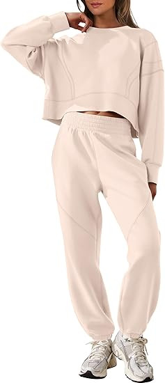 ANRABESS Womens 2 Piece Outfits Lounge Sets Cropped Sweatshirt & Joggers Fashion Sweatsuit Sweat ... | Amazon (US)