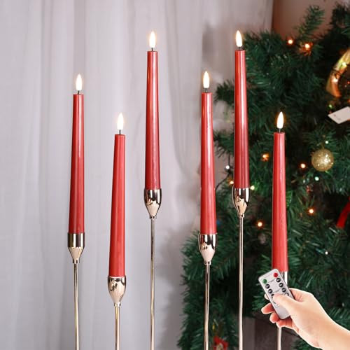 Eywamage Red Flickering Flameless Taper Candles with Remote, Battery Operated LED Wax Candlesticks Set of 6 | Amazon (US)
