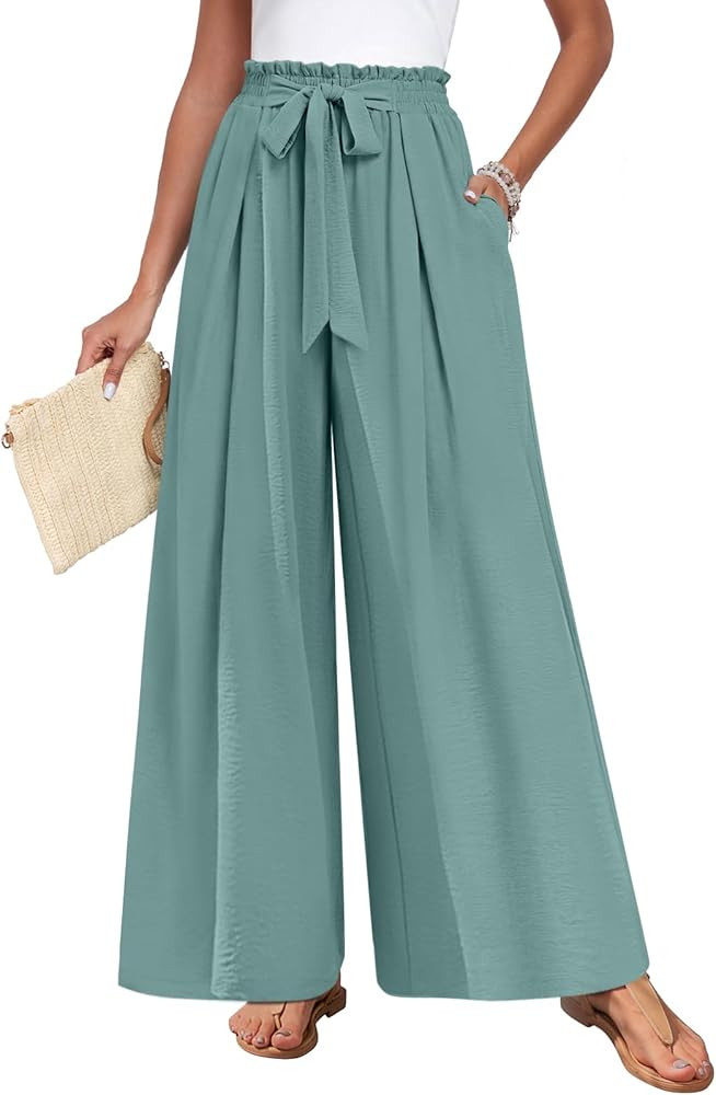 TAOHUADAO Womens Wide Leg Pants with Pockets High Waisted Plus Size Palazzo Pants Casual Flowy Tr... | Amazon (US)