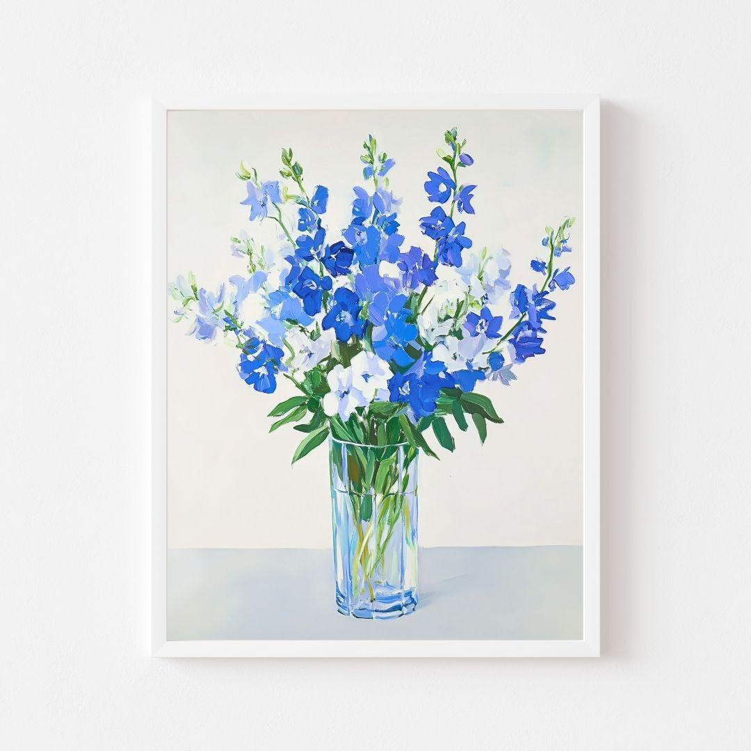Blue Delphinium Painting Classic Watercolor Bouquet Wall Art Print Spring Floral Digital Download... | Etsy (US)