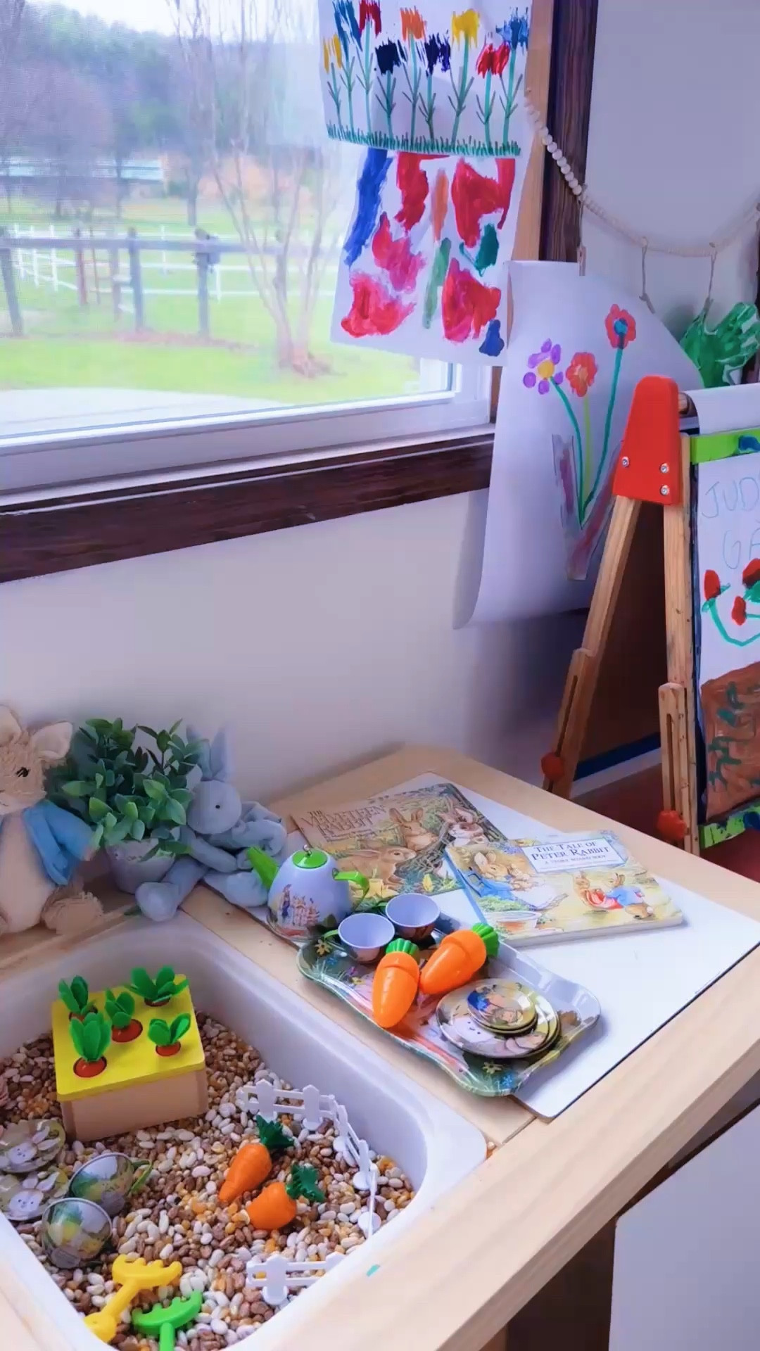 And look (!!) how adorable 🥰 this little “bunny garden” 🐇🥕🪴🪏🫖 is that I made for them for our spring unit this week 🤭🌼 - I’m obsessed!! 😍 