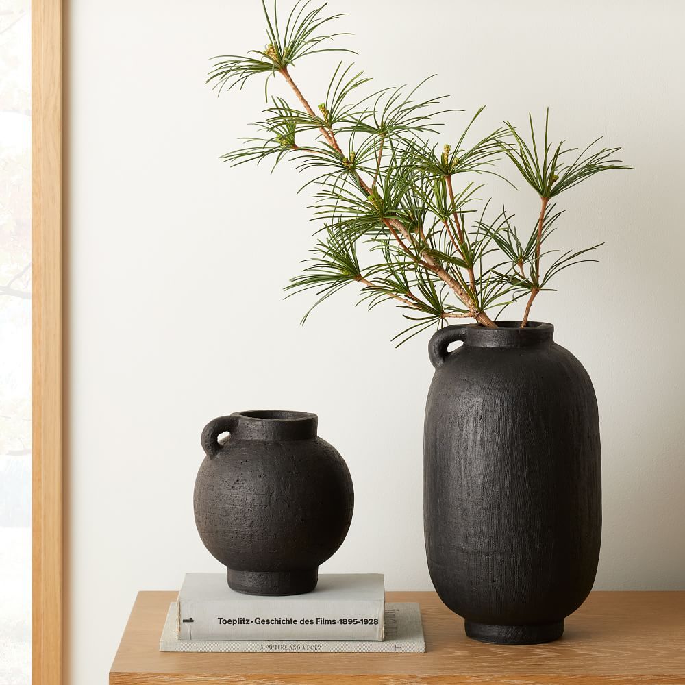 Deco Black Terracotta Handled Vases | West Elm (US)