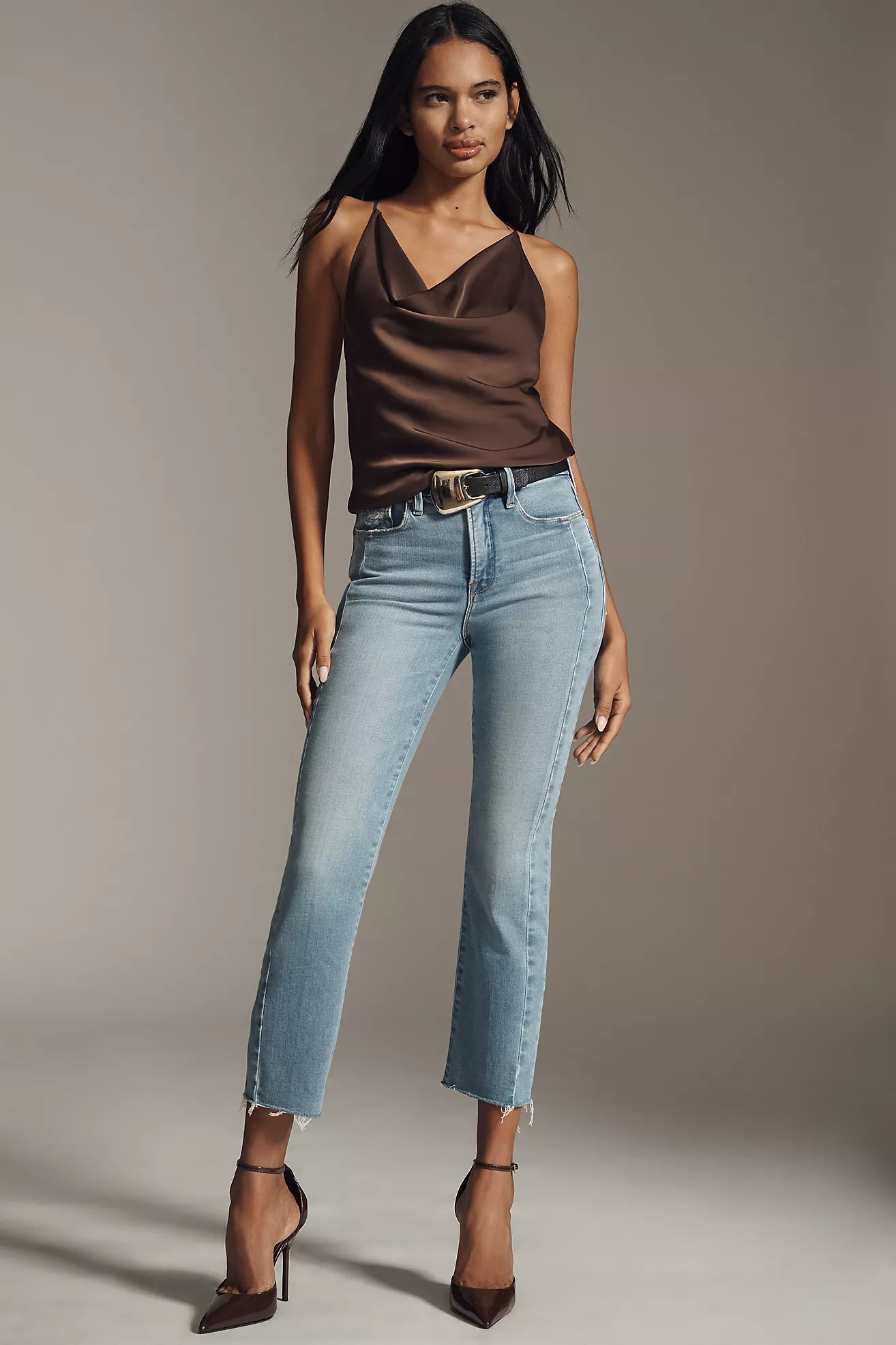 Good American Soft Tech Good Legs Mid-Rise Straight Jeans | Anthropologie (US)