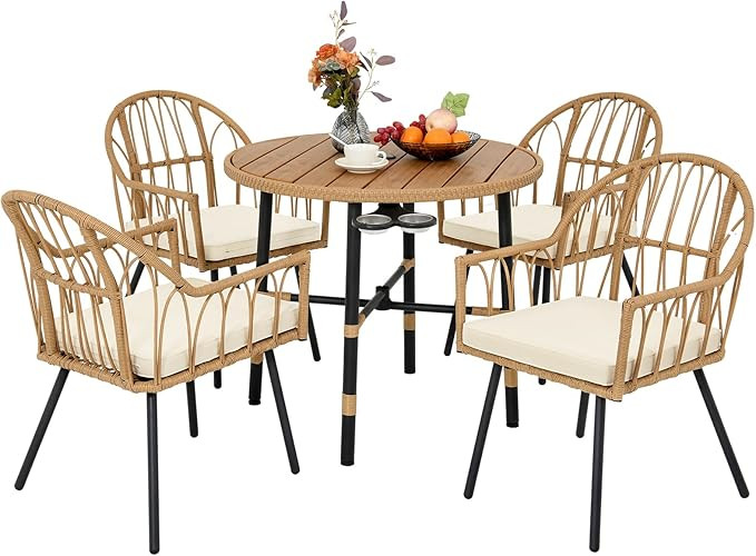 YITAHOME 5 Pieces Outdoor Patio Dining Table Set, All-Weather Wicker Dining Set Furniture, Sectio... | Amazon (US)