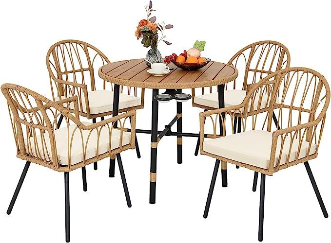 YITAHOME 5 Pieces Outdoor Patio Dining Table Set, All-Weather Wicker Dining Set Furniture, Sectio... | Amazon (US)