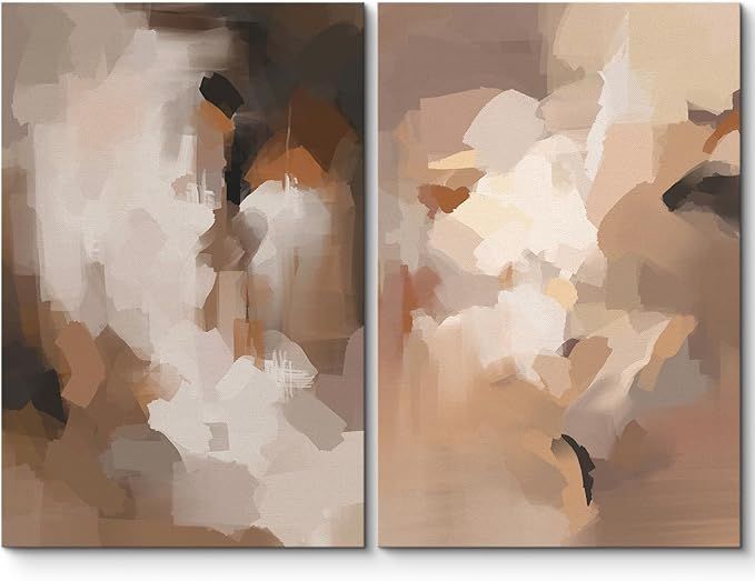 SIGNLEADER Canvas Print Wall Art Set Brown Grey Watercolor Collage Abstract Shapes Digital Art Mo... | Amazon (US)