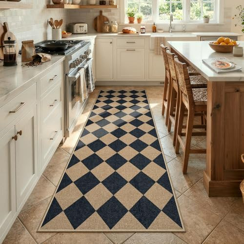Lahome Checkered Easy Jute Non Slip Kitchen Runner, 2'6"x8' Washable Hallway Runner Rug Outdoor B... | Amazon (US)